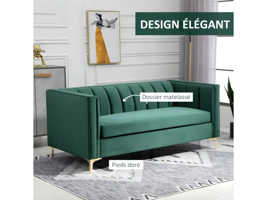 Canapé Art Déco BENIDORM Vert Sapin Pieds Dorés 5 Canapé Art Déco BENIDORM Vert Sapin Pieds Dorés – Image 5