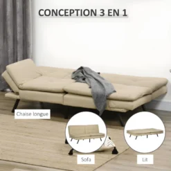 Canapé Convertible IRUN Beige Chanvre -Promos Chesteris Boutique canape 22099403