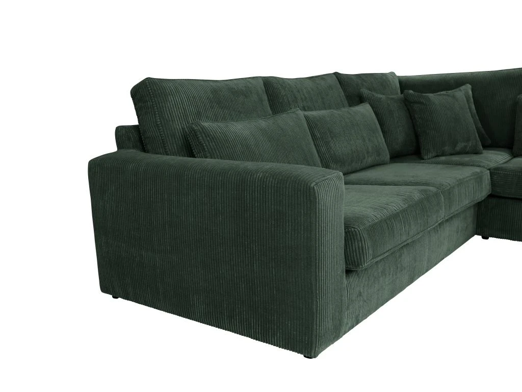 Grand Canapé D'angle Droit En Velours Côtelé Vert MONDOVI 4 Grand Canapé D'angle Droit En Velours Côtelé Vert MONDOVI – Image 4