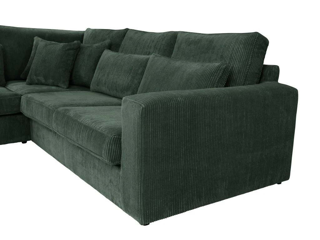 Grand Canapé D'angle Gauche En Velours Côtelé Vert MONDOVI 4 Grand Canapé D'angle Gauche En Velours Côtelé Vert MONDOVI – Image 4