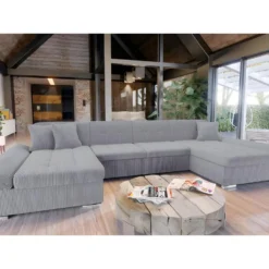 Canapé D'angle Convertible ALON Velours Côtelé Gris