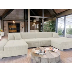 Canapé D'angle Convertible ALON Velours Côtelé Beige