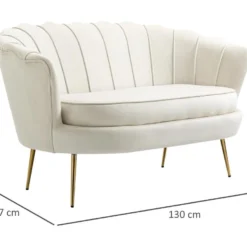 Canapé 2 Places Coquillage Canapé Design Dim. 130L X 77l X 77H Cm Pieds Dorés Effilés Velours Crème -Promos Chesteris Boutique canape 22116597