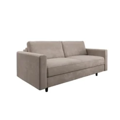 Canapé Convertible Matelas Velours Beige Taupe 160cm