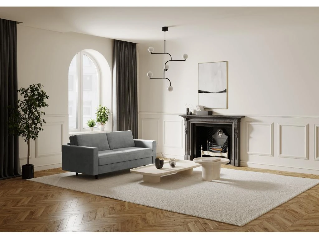 Canapé Convertible Matelas Velours Gris Béton 140cm 2 Canapé Convertible Matelas Velours Gris Béton 140cm – Image 2