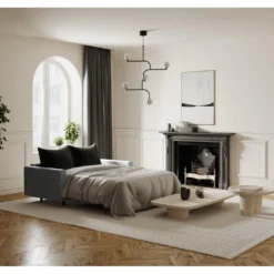 Canapé Convertible Matelas Velours Gris Béton 140cm 9 Canapé Convertible Matelas Velours Gris Béton 140cm -Promos Chesteris Boutique canape 22118577