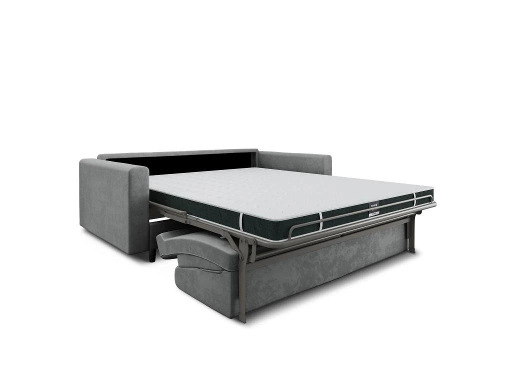 Canapé Convertible Matelas Velours Gris Béton 140cm 4 Canapé Convertible Matelas Velours Gris Béton 140cm – Image 4