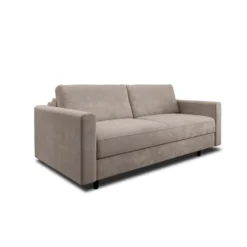 Canapé Convertible Matelas Velours Beige Taupe 140cm