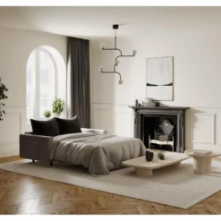 Canapé Convertible Matelas Velours Beige Taupe 140cm -Promos Chesteris Boutique canape 22118605