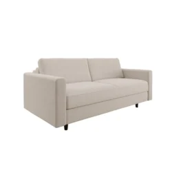 Canapé Convertible Matelas Tissu Tramé Beige 160cm