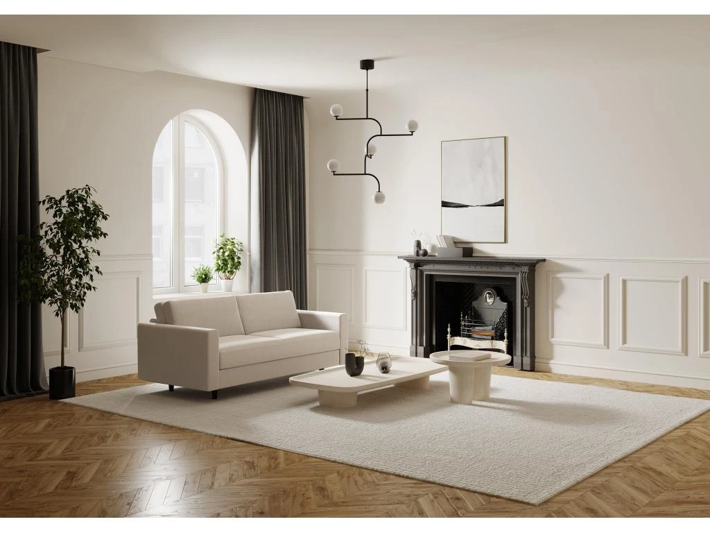 Canapé Convertible Matelas Tissu Tramé Beige 160cm 2 Canapé Convertible Matelas Tissu Tramé Beige 160cm – Image 2