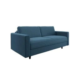 Canapé Convertible Matelas Tissu Tramé Bleu Gris 160cm