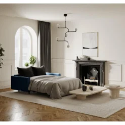 Canapé Convertible Matelas Tissu Tramé Bleu Gris 160cm -Promos Chesteris Boutique canape 22118659