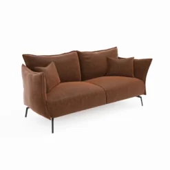 Canapé 4 Places Tissu Effet Cuir Vintage Cognac