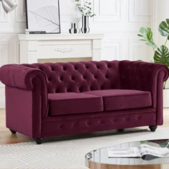 Canapé 2 Places Velours Pourpre CHESTERFIELD