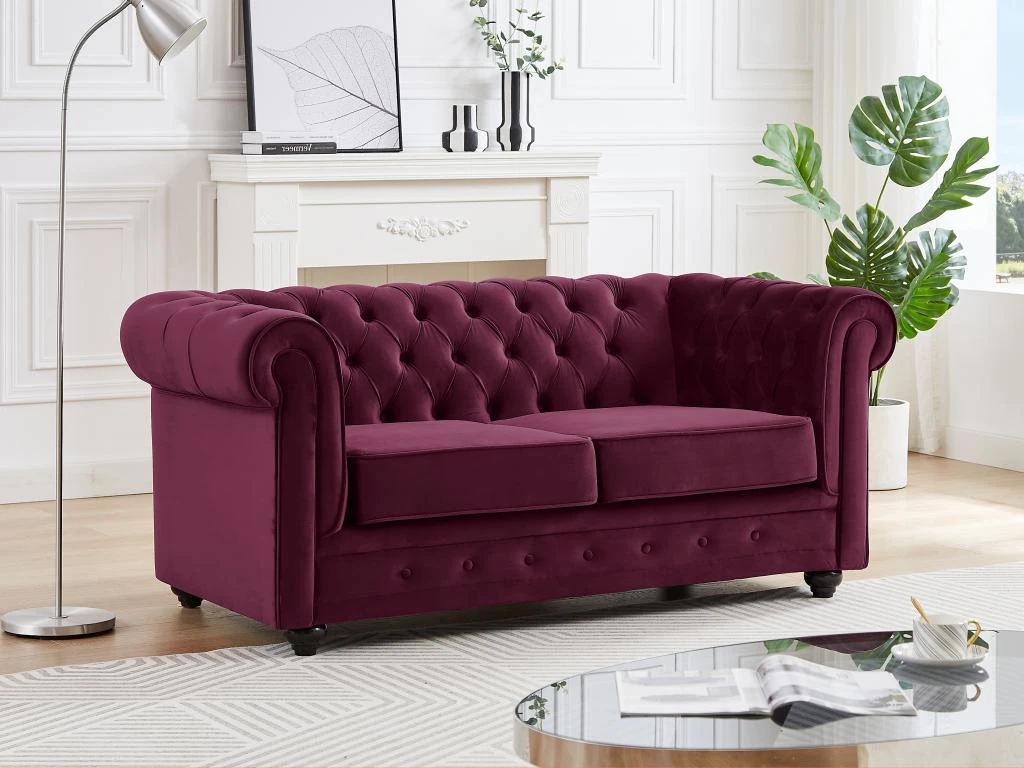 Canapé 2 Places Velours Pourpre CHESTERFIELD 1 Canapé 2 Places Velours Pourpre CHESTERFIELD