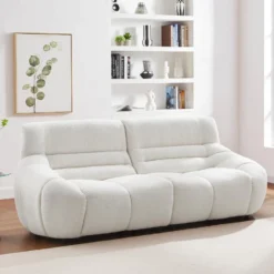 Canapé 3 Places En Tissu Bouclette Blanc BOVERA