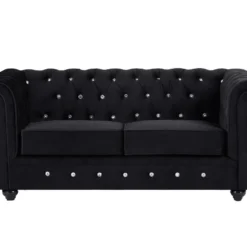 Canapé 2 Places En Velours Noir Et Boutons Effet Cristal CHESTERFIELD -Promos Chesteris Boutique canape 22179159