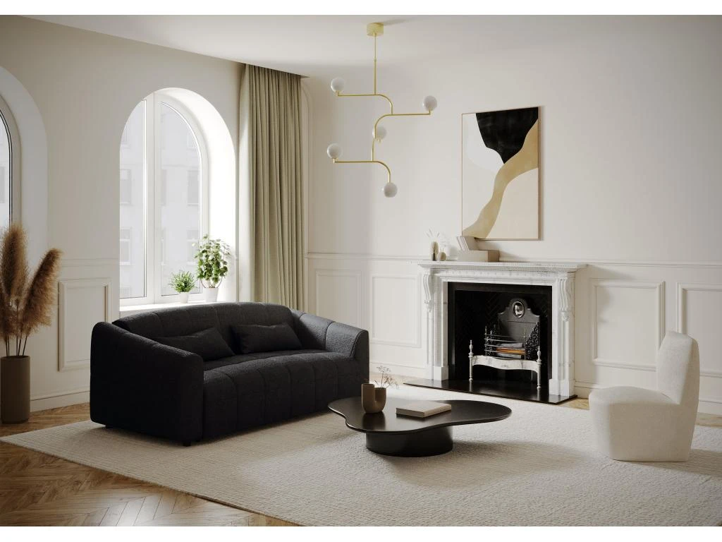 Canapé Convertible Express Matelas Tissu Bouclette Noir 140cm 2 Canapé Convertible Express Matelas Tissu Bouclette Noir 140cm – Image 2