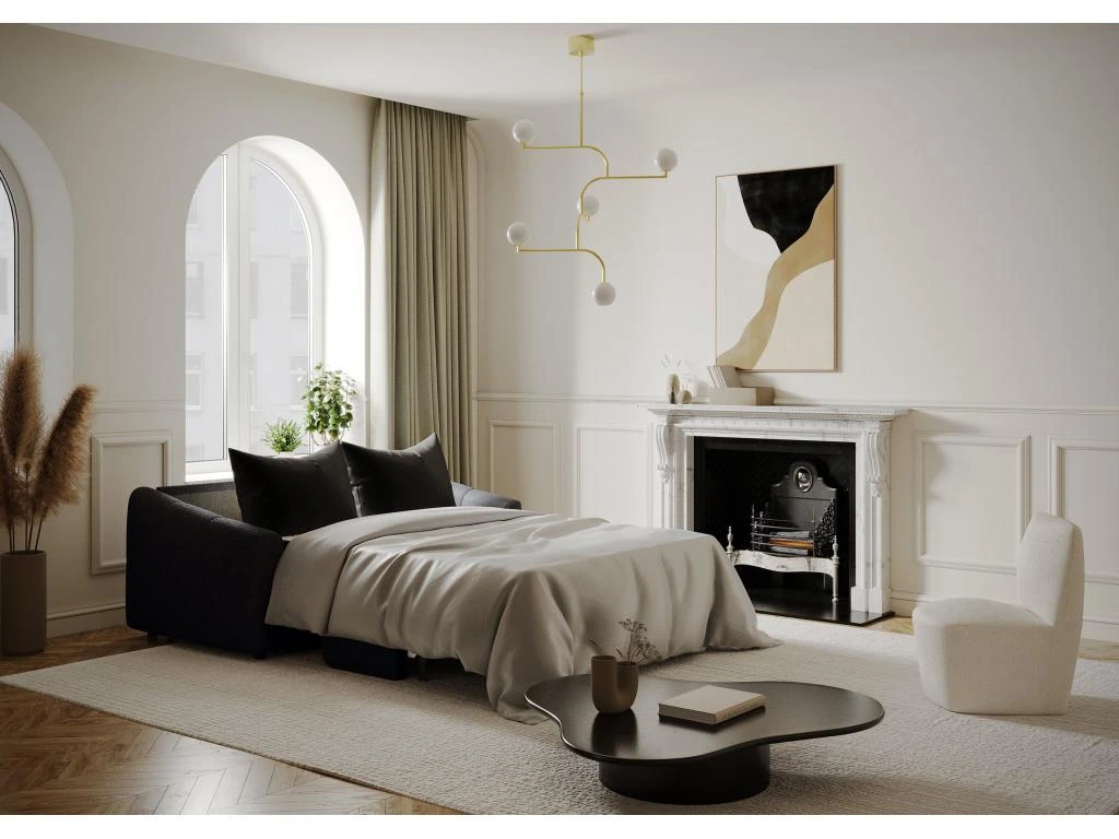 Canapé Convertible Express Matelas Tissu Bouclette Noir 140cm 3 Canapé Convertible Express Matelas Tissu Bouclette Noir 140cm – Image 3