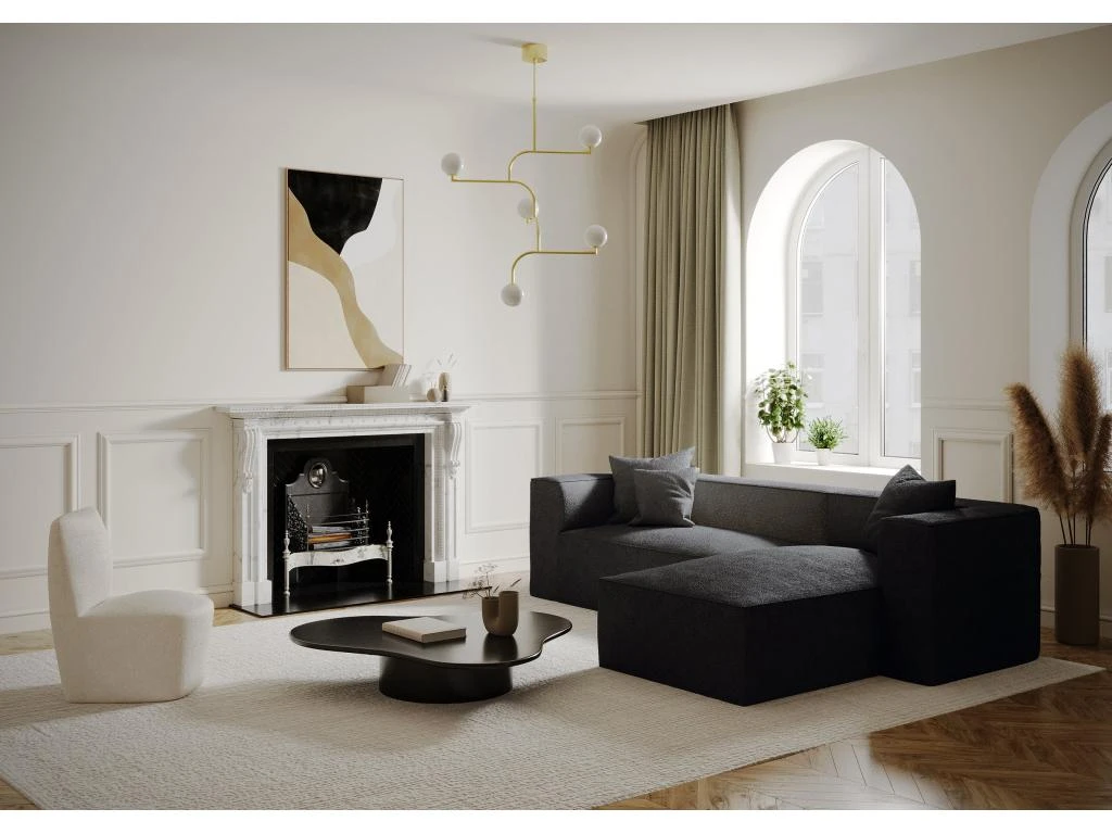 Canapé D'angle Droit Tissu Bouclette Noir 2 Canapé D'angle Droit Tissu Bouclette Noir – Image 2