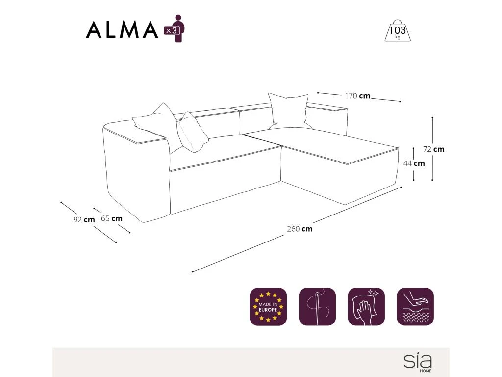 Canapé D'angle Droit Tissu Bouclette Noir 3 Canapé D'angle Droit Tissu Bouclette Noir – Image 3