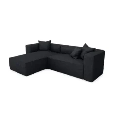 Canapé D'angle Gauche Tissu Bouclette Noir