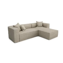 Canapé D'angle Droit Tissu Bouclette Taupe