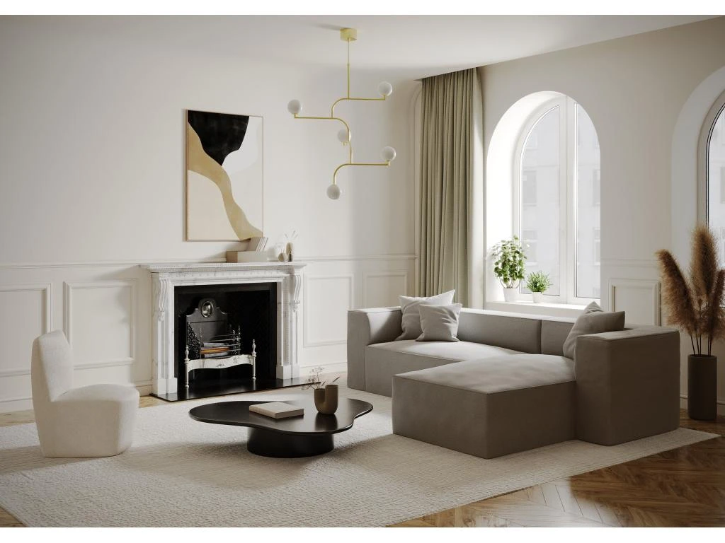 Canapé D'angle Droit Tissu Tramé Taupe 2 Canapé D'angle Droit Tissu Tramé Taupe – Image 2