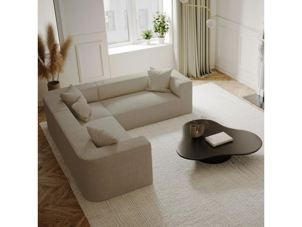 Canapé D'angle Symétrique Tissu Bouclette Taupe 2 Canapé D'angle Symétrique Tissu Bouclette Taupe – Image 2