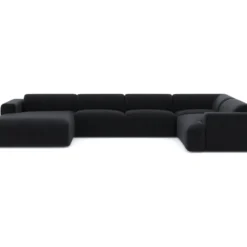 Canapé Panoramique Gauche Velours Texturé Noir