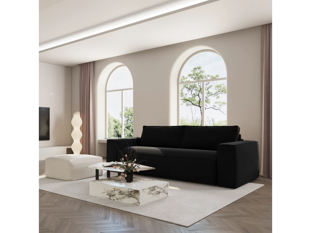 Canapé Convertible Express Dunlopillo Velours Noir 160cm 2 Canapé Convertible Express Dunlopillo Velours Noir 160cm – Image 2