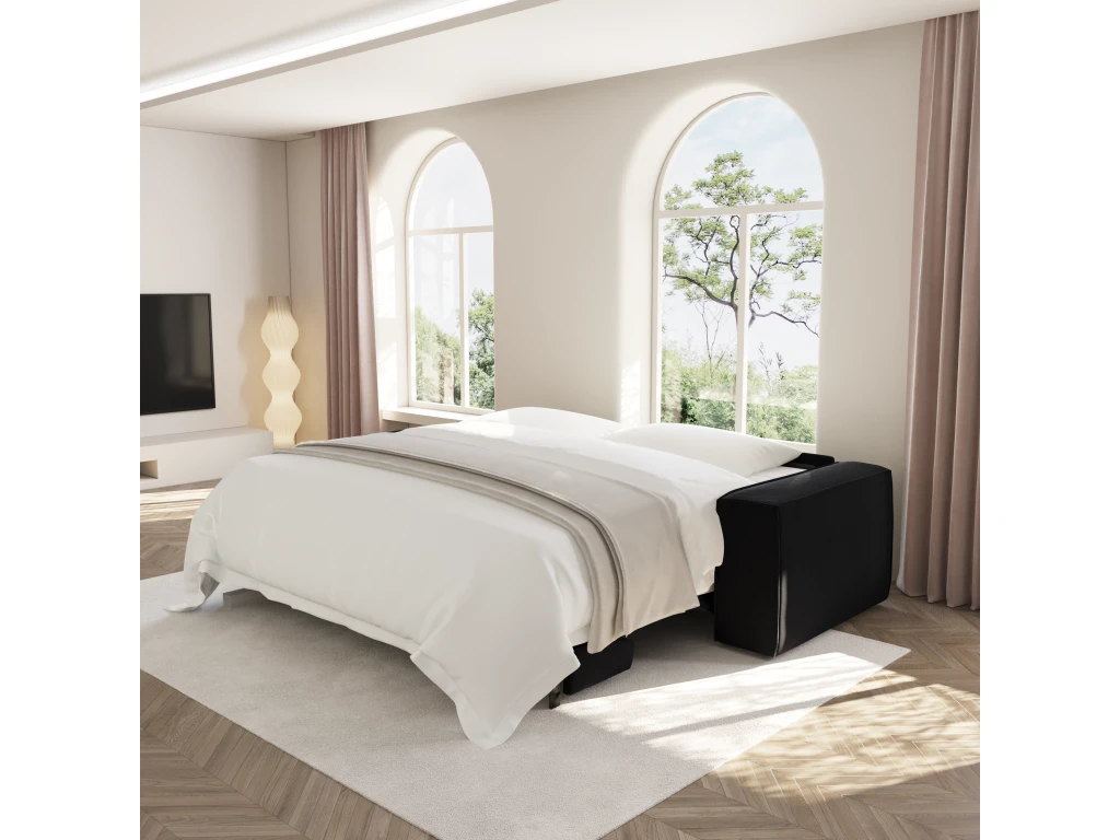 Canapé Convertible Express Dunlopillo Velours Noir 160cm 3 Canapé Convertible Express Dunlopillo Velours Noir 160cm – Image 3