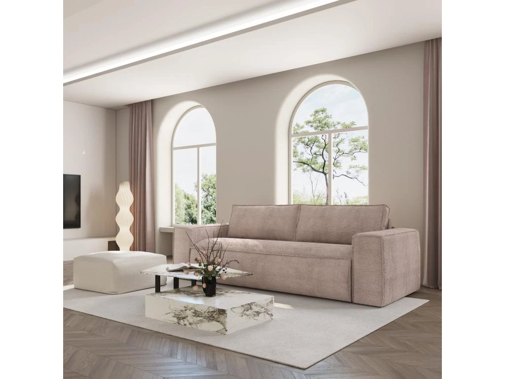 Canapé Convertible Express Dunlopillo Velours Côtelé Taupe 160cm 2 Canapé Convertible Express Dunlopillo Velours Côtelé Taupe 160cm – Image 2