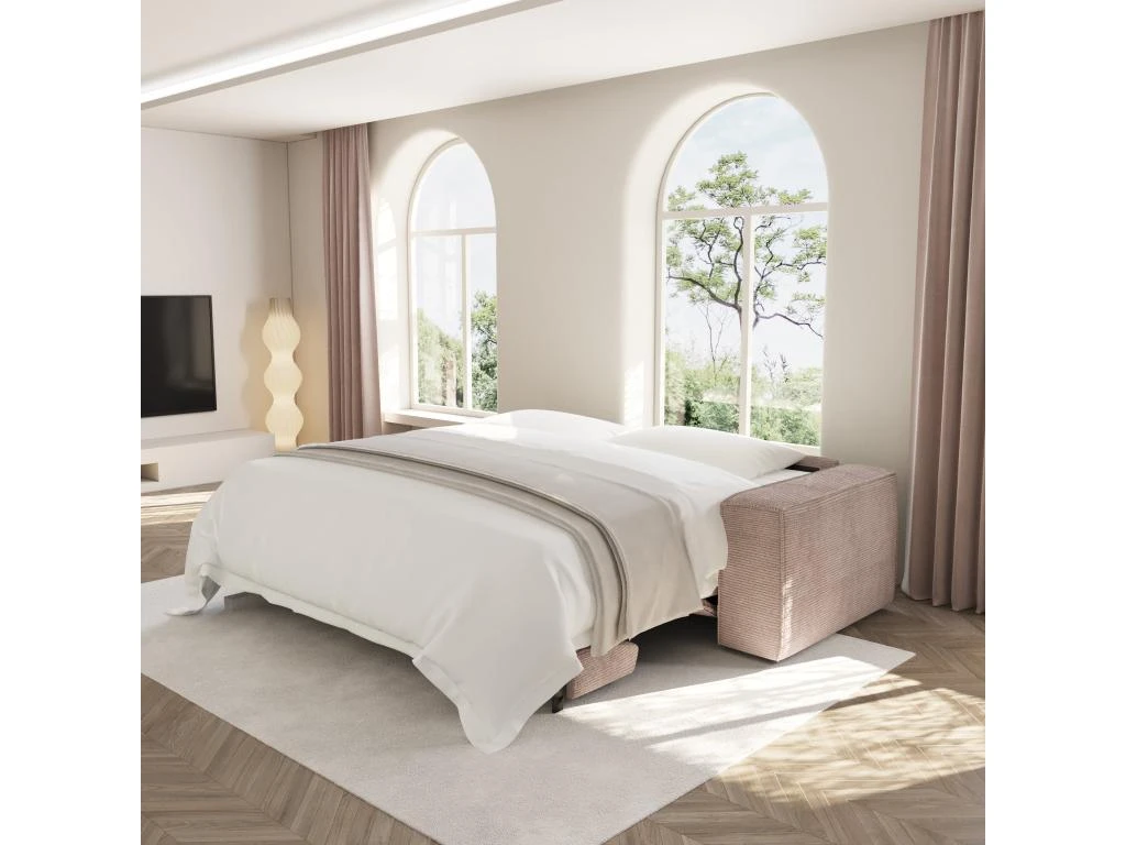 Canapé Convertible Express Dunlopillo Velours Côtelé Taupe 160cm 3 Canapé Convertible Express Dunlopillo Velours Côtelé Taupe 160cm – Image 3