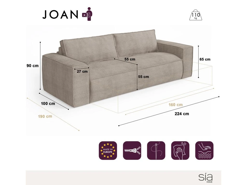 Canapé Convertible Express Dunlopillo Velours Côtelé Taupe 160cm 7 Canapé Convertible Express Dunlopillo Velours Côtelé Taupe 160cm – Image 7