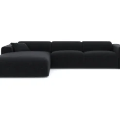 Canapé Grand Angle Gauche Velours Texturé Noir