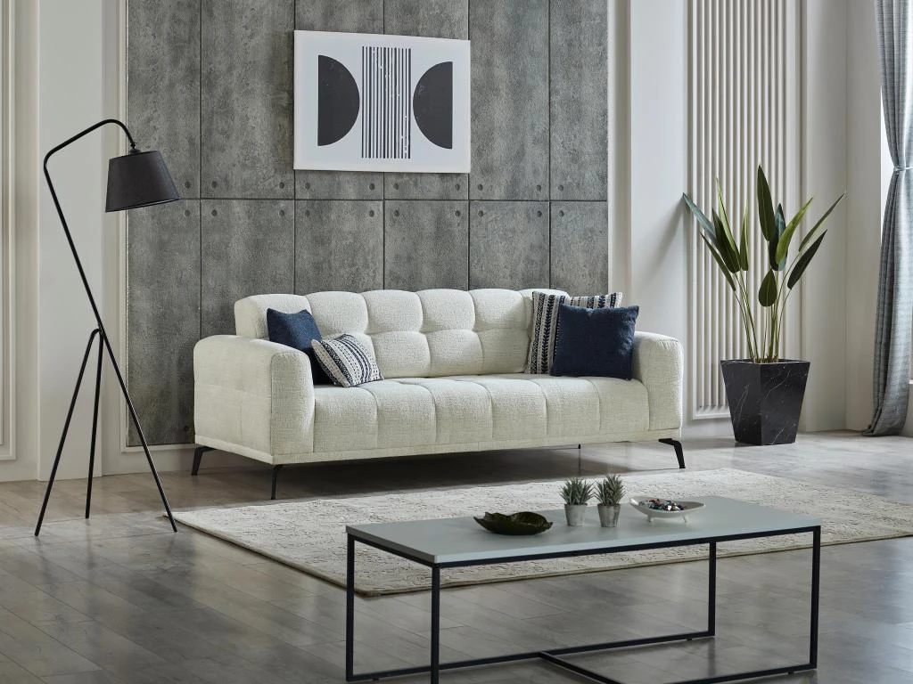 Canapé 3 Places En Tissu Chiné Blanc RICADI De Pascal Morabito 8 Canapé 3 Places En Tissu Chiné Blanc RICADI De Pascal Morabito – Image 8