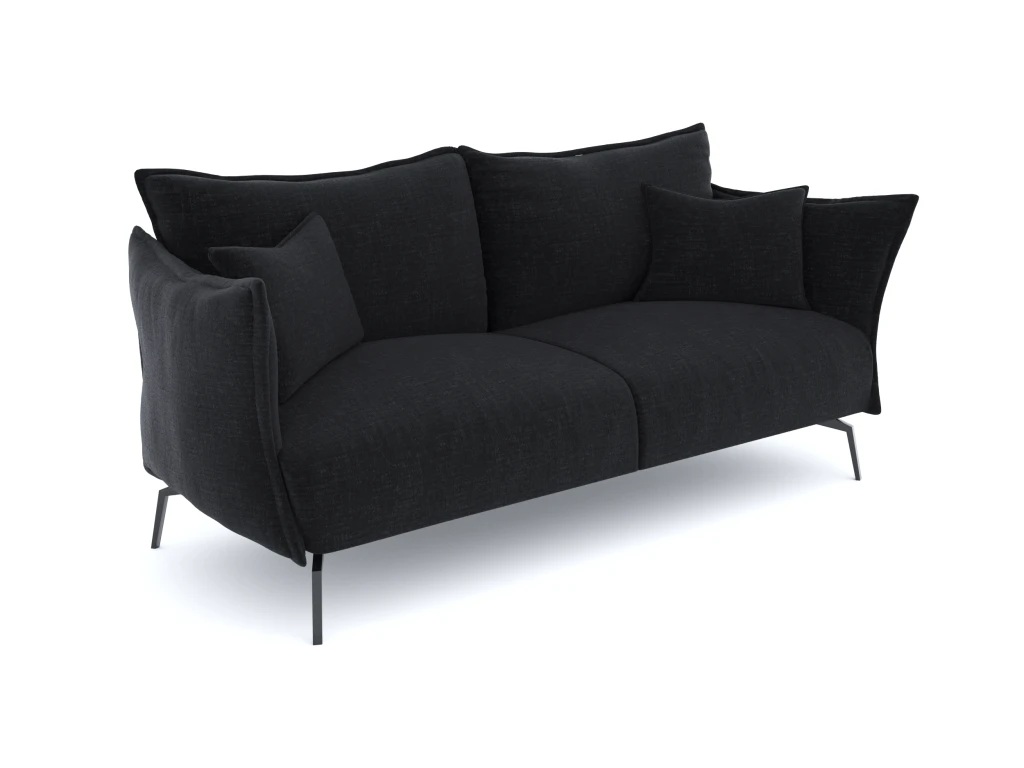 Canapé 3 Places Velours Texturé Noir 1 Canapé 3 Places Velours Texturé Noir