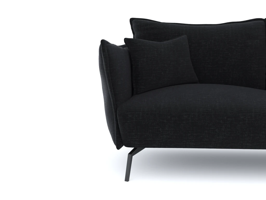 Canapé 3 Places Velours Texturé Noir 2 Canapé 3 Places Velours Texturé Noir – Image 2