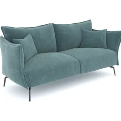 Canapé 4 Places Velours Texturé Bleu Océan