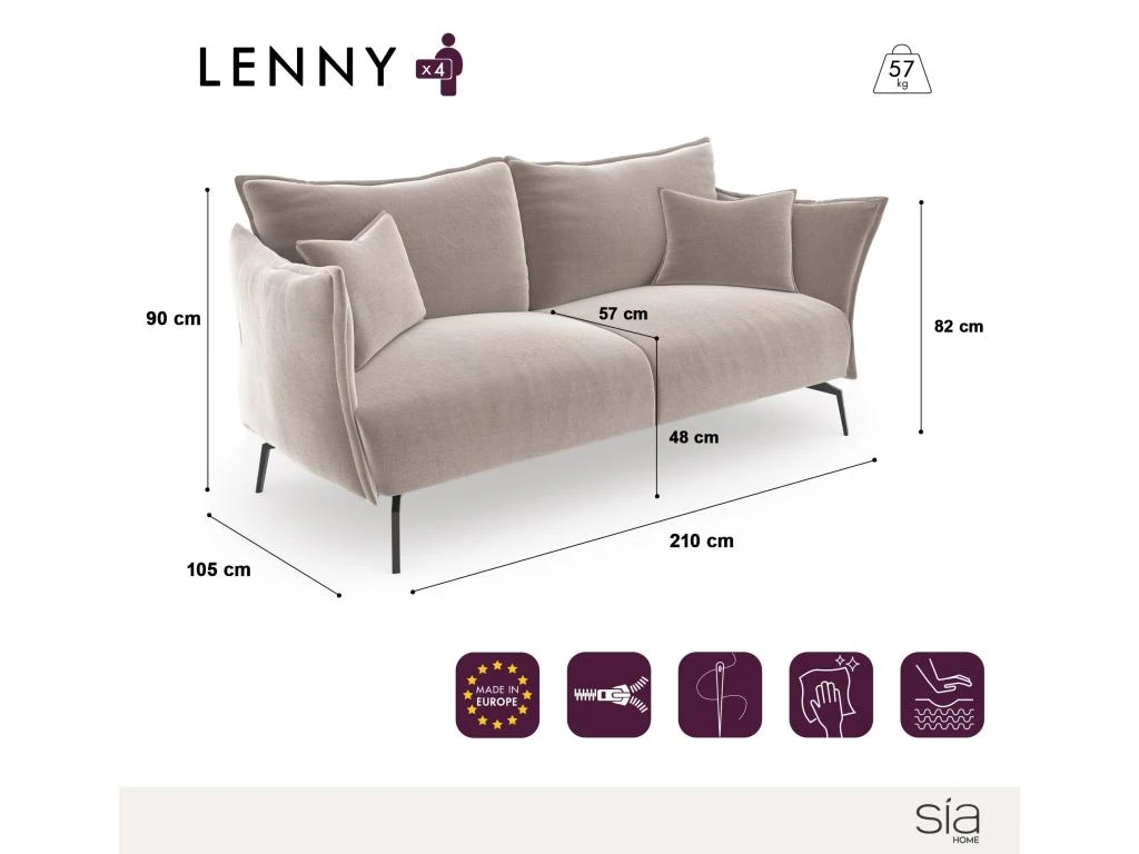 Canapé 4 Places Velours Texturé Bleu Océan 4 Canapé 4 Places Velours Texturé Bleu Océan – Image 4