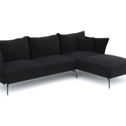 Canapé D'angle Droit Velours Texturé Noir