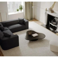 Canapé D'angle Symétrique Tissu Bouclette Noir