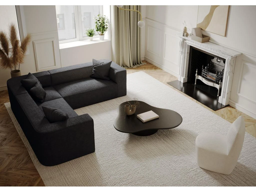 Canapé D'angle Symétrique Tissu Bouclette Noir 1 Canapé D'angle Symétrique Tissu Bouclette Noir