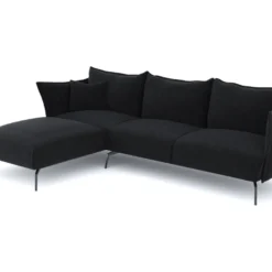 Canapé D'angle Gauche Velours Texturé Noir