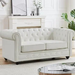 Canapé 2 Places En Simili Blanc CHESTERFIELD