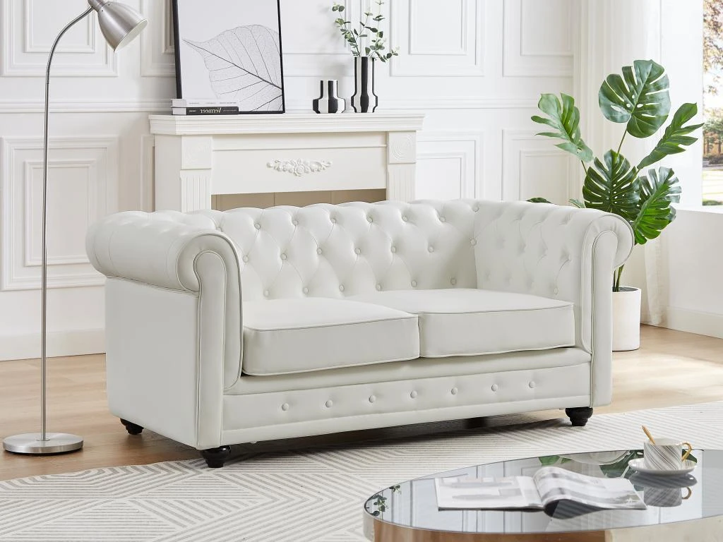 Canapé 2 Places En Simili Blanc CHESTERFIELD 1 Canapé 2 Places En Simili Blanc CHESTERFIELD