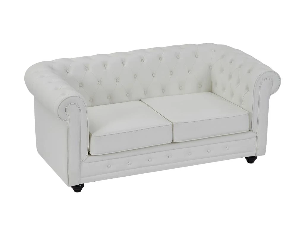 Canapé 2 Places En Simili Blanc CHESTERFIELD 2 Canapé 2 Places En Simili Blanc CHESTERFIELD – Image 2