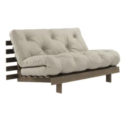 Canapé Convertible ROOTS En Pin Massif Foncé Et Matelas Futon Lin 140x200